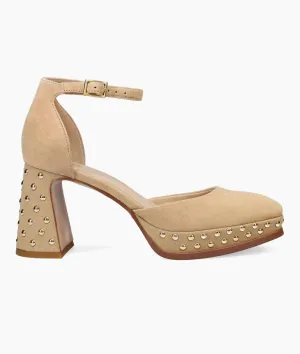 Women's Dietta Heel In Latte Kid Suede