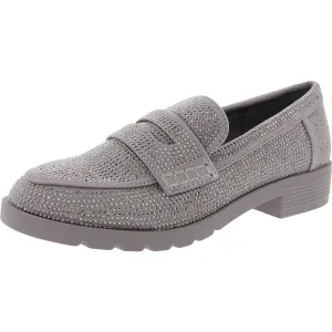 Womens Embellished Faux Suede Loafers