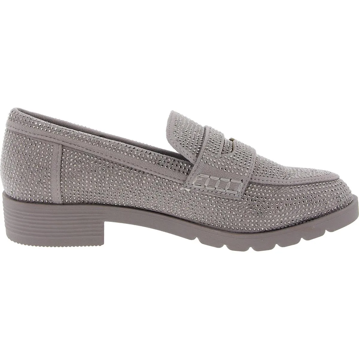 Womens Embellished Faux Suede Loafers