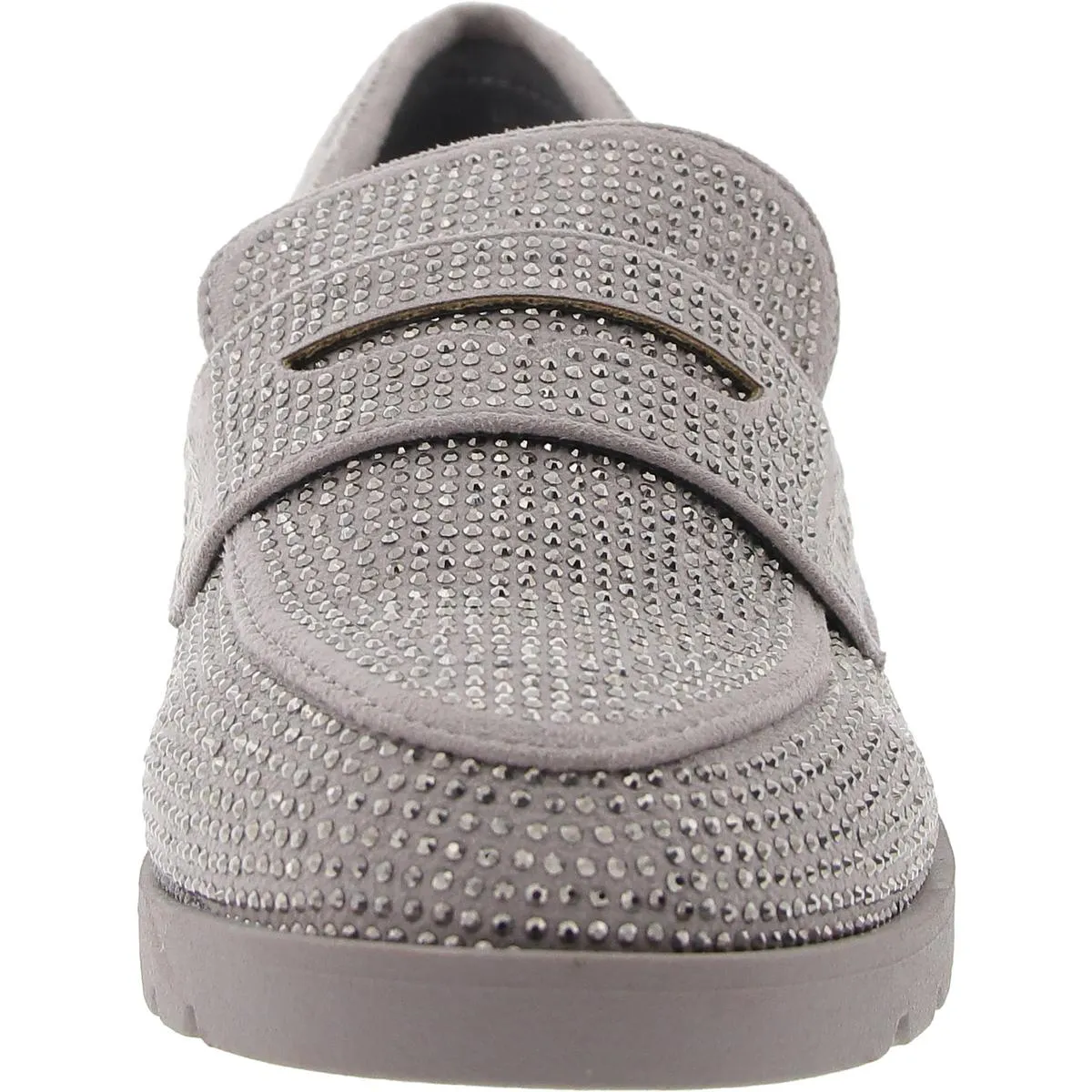 Womens Embellished Faux Suede Loafers
