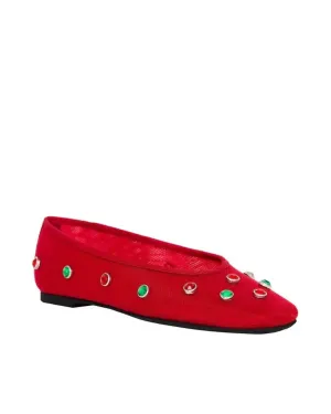 Women's Evie High Crystal Ballet Flats In Bright Red