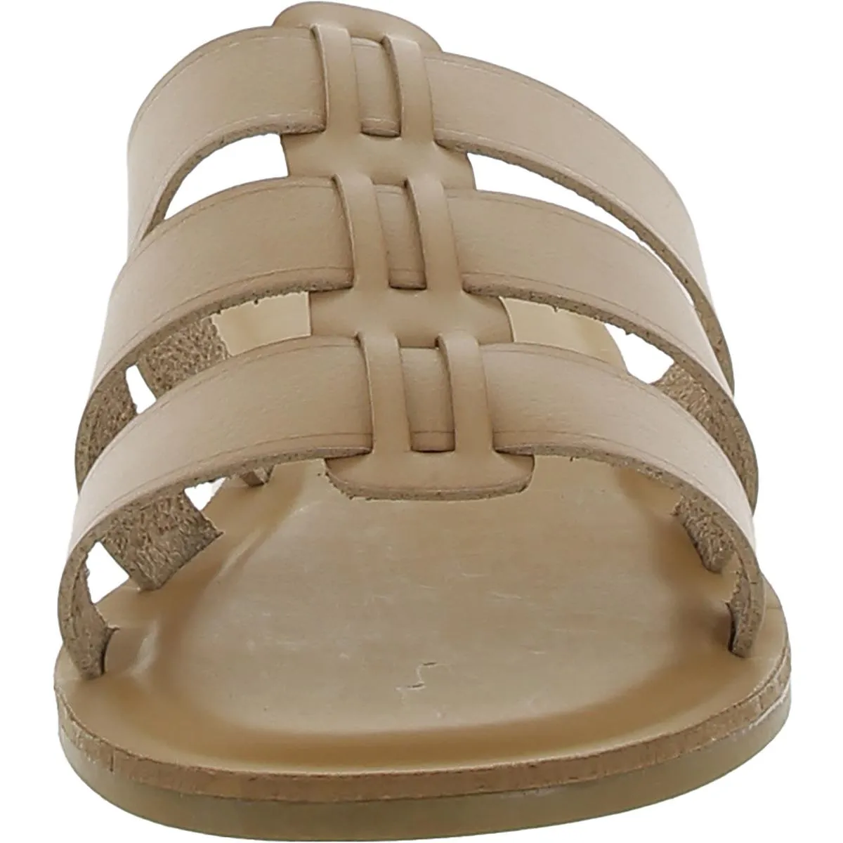 Womens Faux Leather Round Toe Slide Sandals
