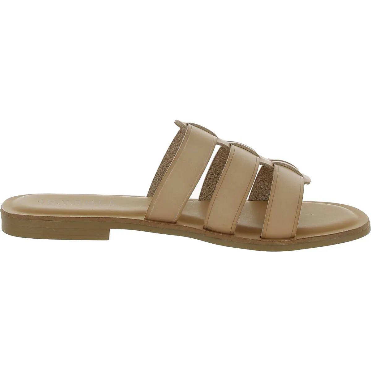 Womens Faux Leather Round Toe Slide Sandals