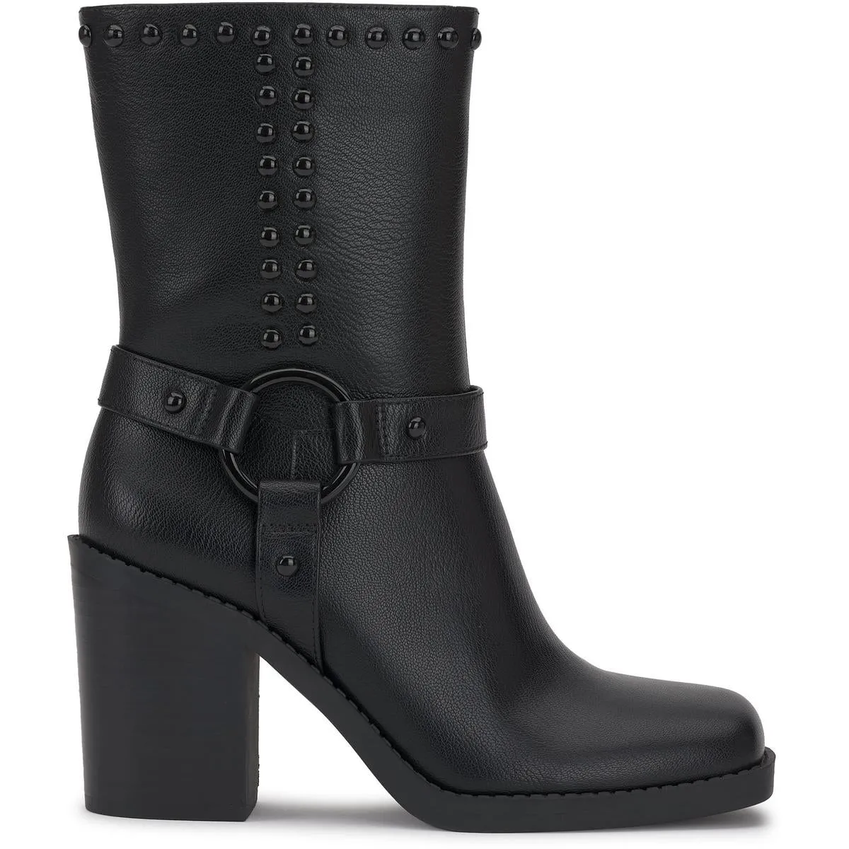 Womens Faux Leather Studded Mid-Calf Boots