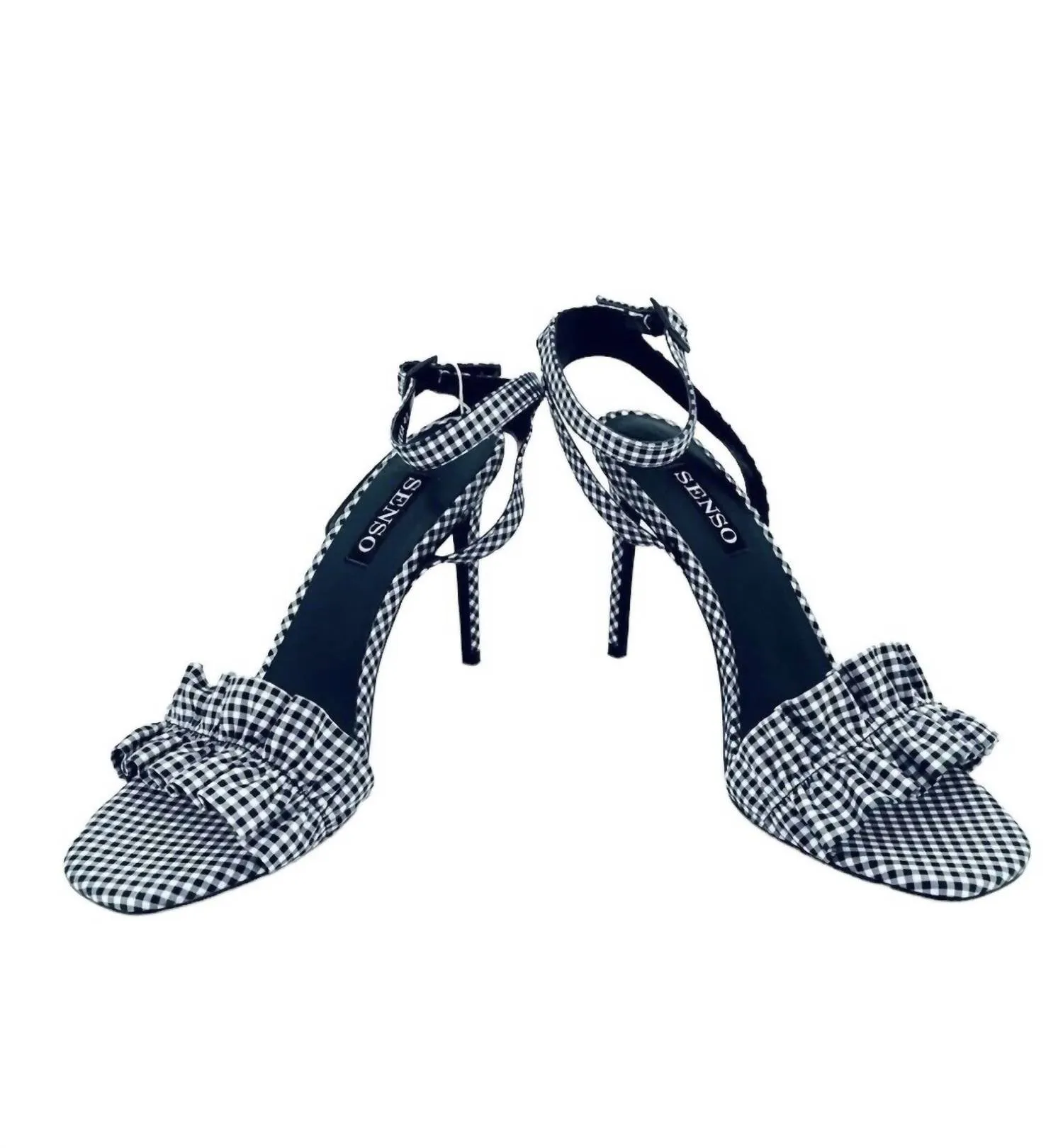 Women's Gingham Ruffle Stiletto Heels In Black, White