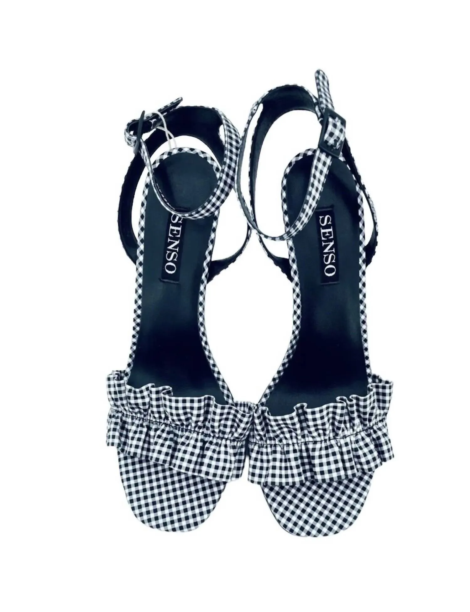 Women's Gingham Ruffle Stiletto Heels In Black, White