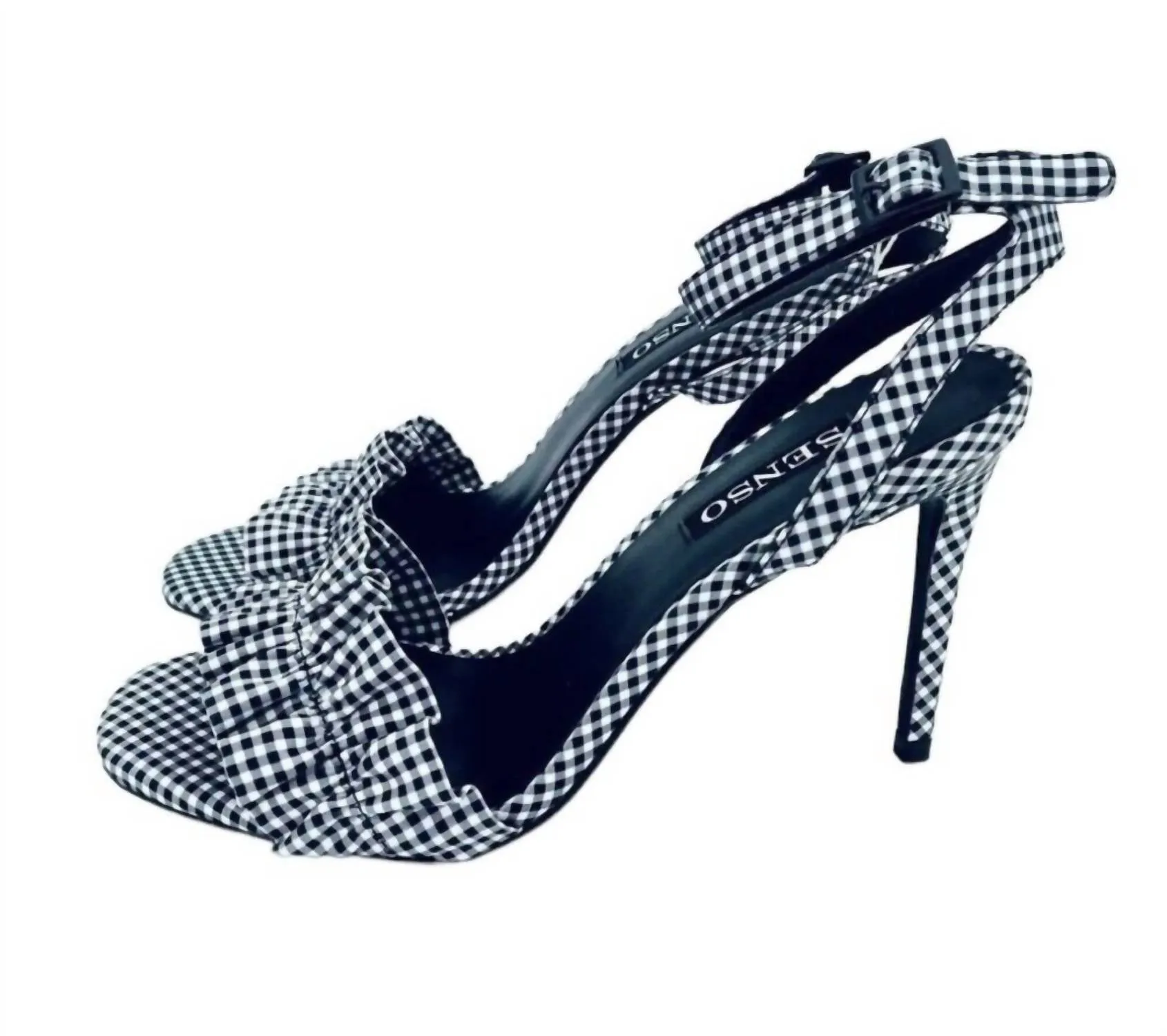 Women's Gingham Ruffle Stiletto Heels In Black, White