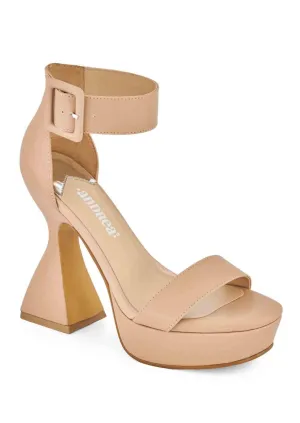 Women's High Cone Heel Ankle Strap Sandal In Beige