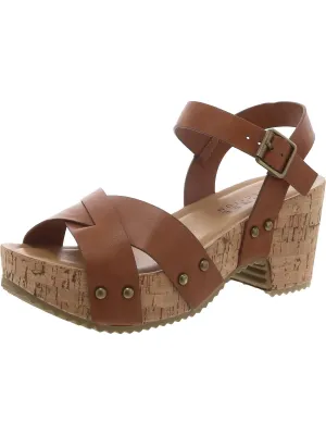 Womens Leather Block Heel Ankle Strap