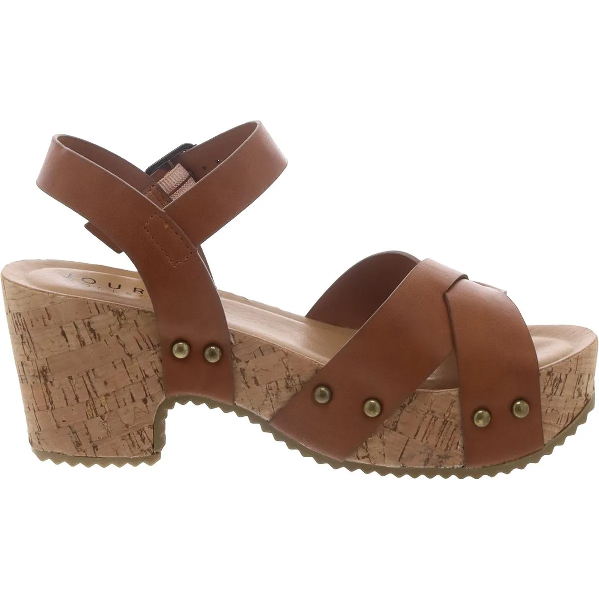 Womens Leather Block Heel Ankle Strap