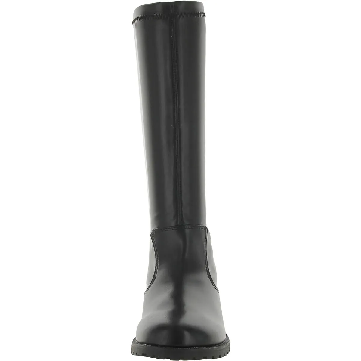 Womens Leather Block Heel Mid-Calf Boots