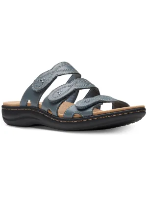 Womens Leather Cut-Out Slide Sandals