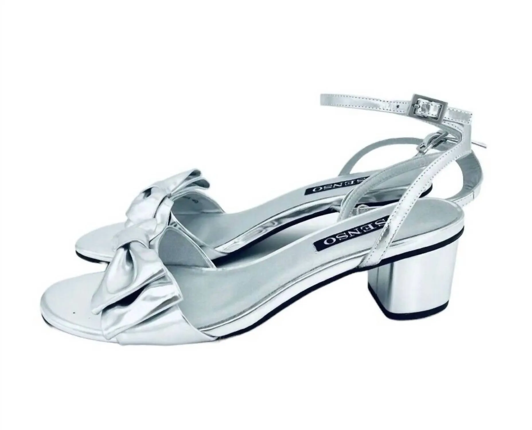 Women's Metallic Bow Patent Leather Heels In Silver