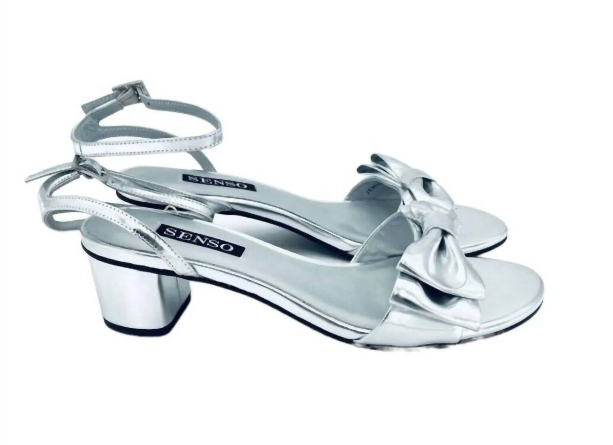 Women's Metallic Bow Patent Leather Heels In Silver