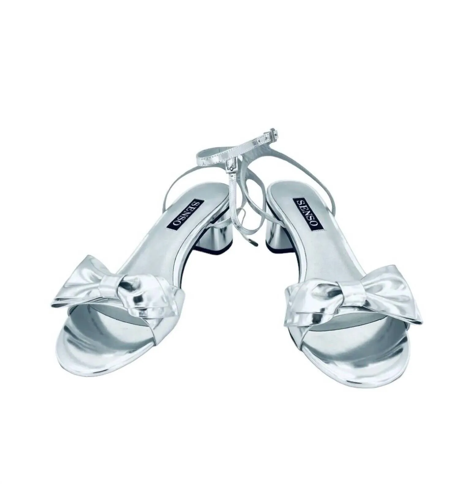 Women's Metallic Bow Patent Leather Heels In Silver