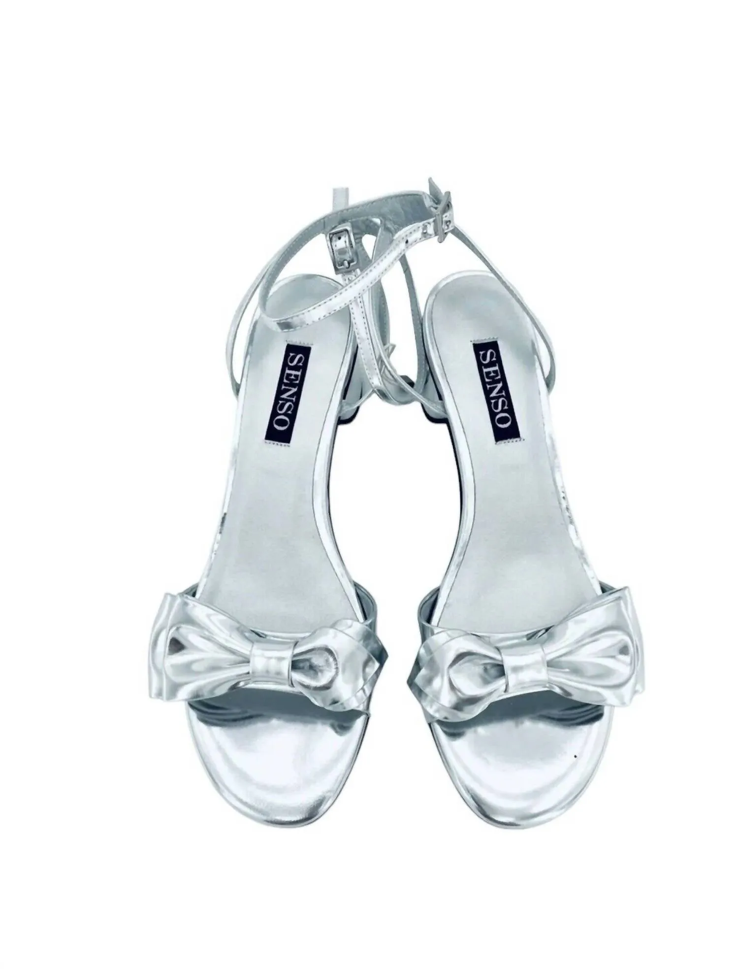 Women's Metallic Bow Patent Leather Heels In Silver
