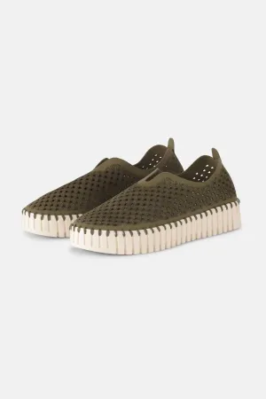 Women's Platform Tulip Slip-On In Deep Olive
