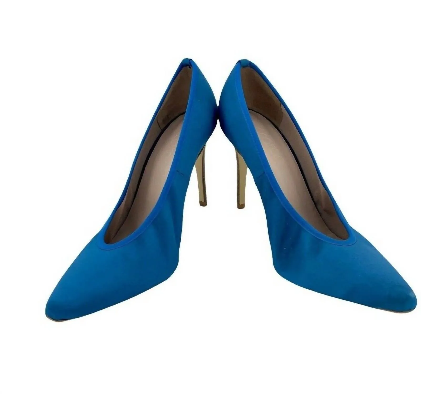 Women's Pointed Toe Satin Pumps Stiletto High Heels In Blue