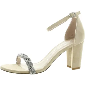 Womens Rhinestone Leather Block Heels