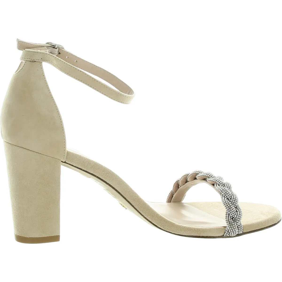 Womens Rhinestone Leather Block Heels