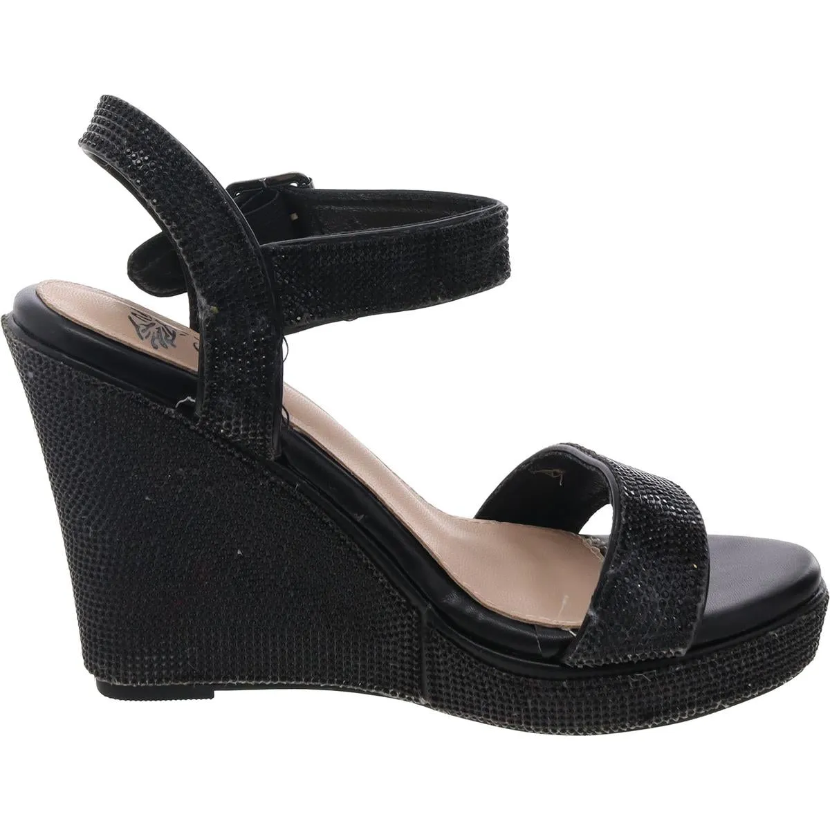 Womens Rhinestone Manmade Wedge Heels