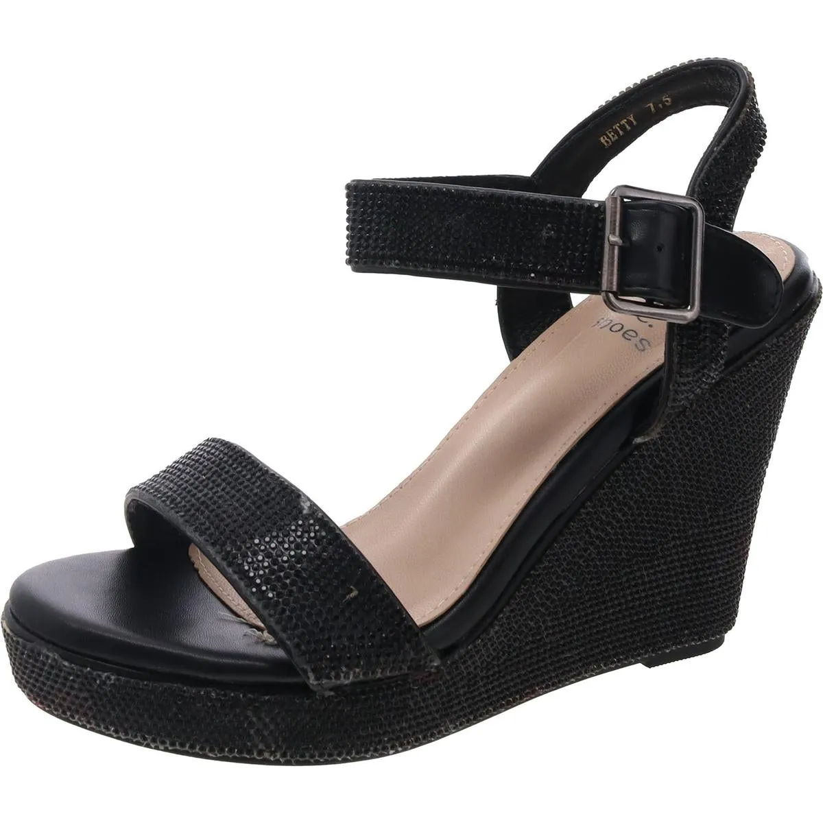 Womens Rhinestone Manmade Wedge Heels