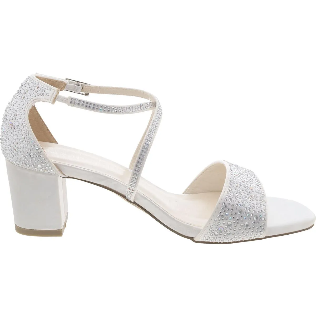 Womens Satin Embellished Block Heel