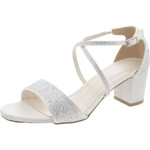 Womens Satin Embellished Block Heel