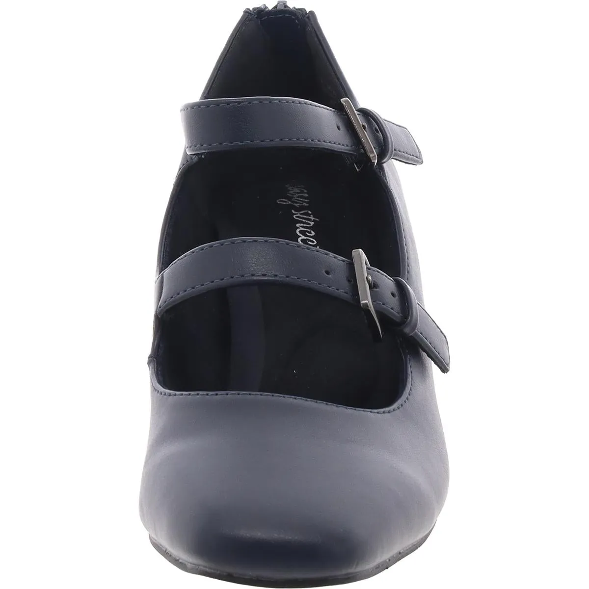 Womens Strappy Faux Leather Kitten Heels