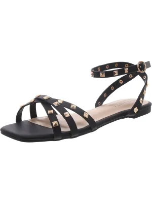 Womens Studded Faux Leather Ankle Strap