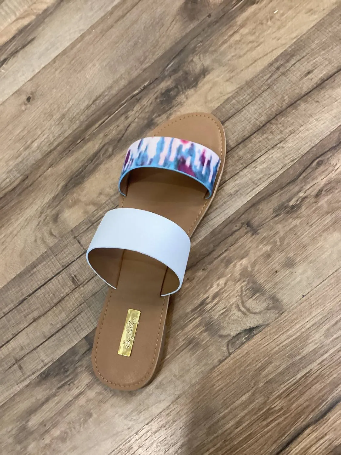 Women's Two Strap Tye Dyed Sandals In Blue/fushia