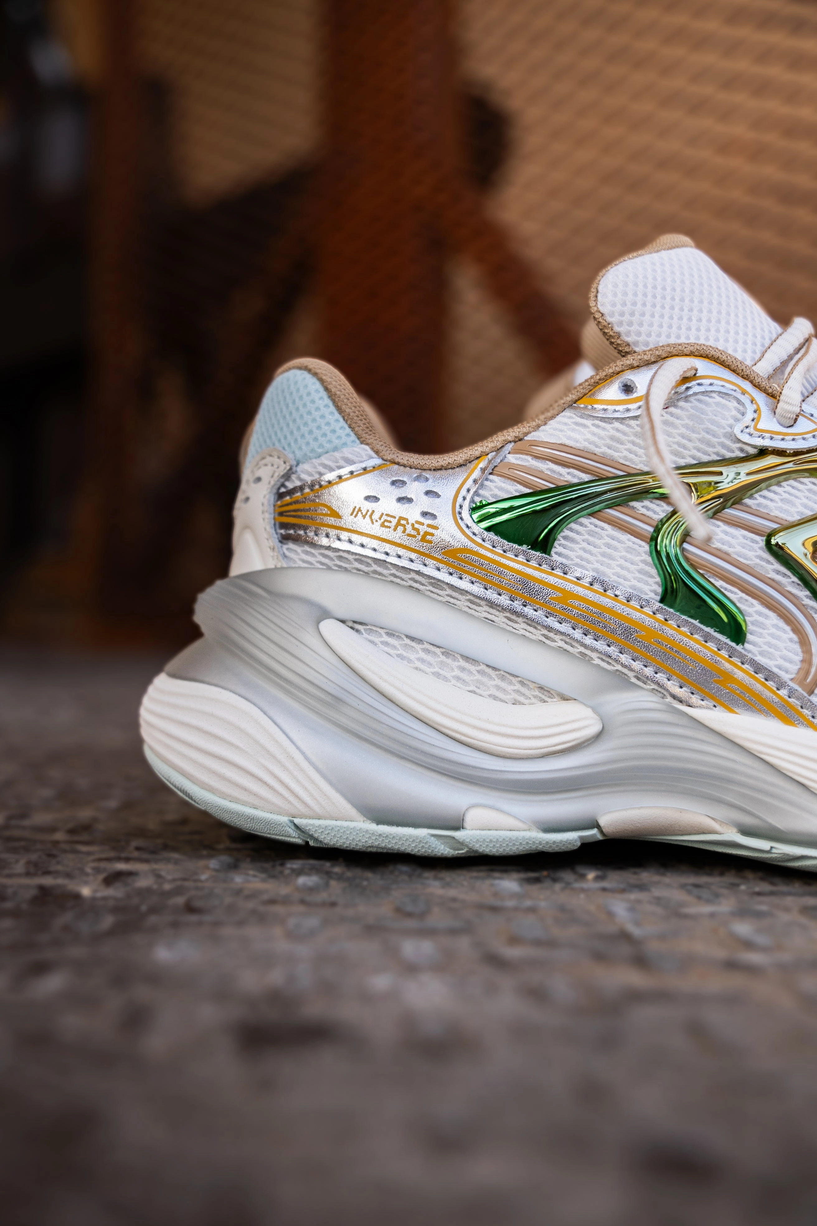 Womens Puma Inverse Shimmer (Warm White/Archive Gold) Puma athletic shoe visuals