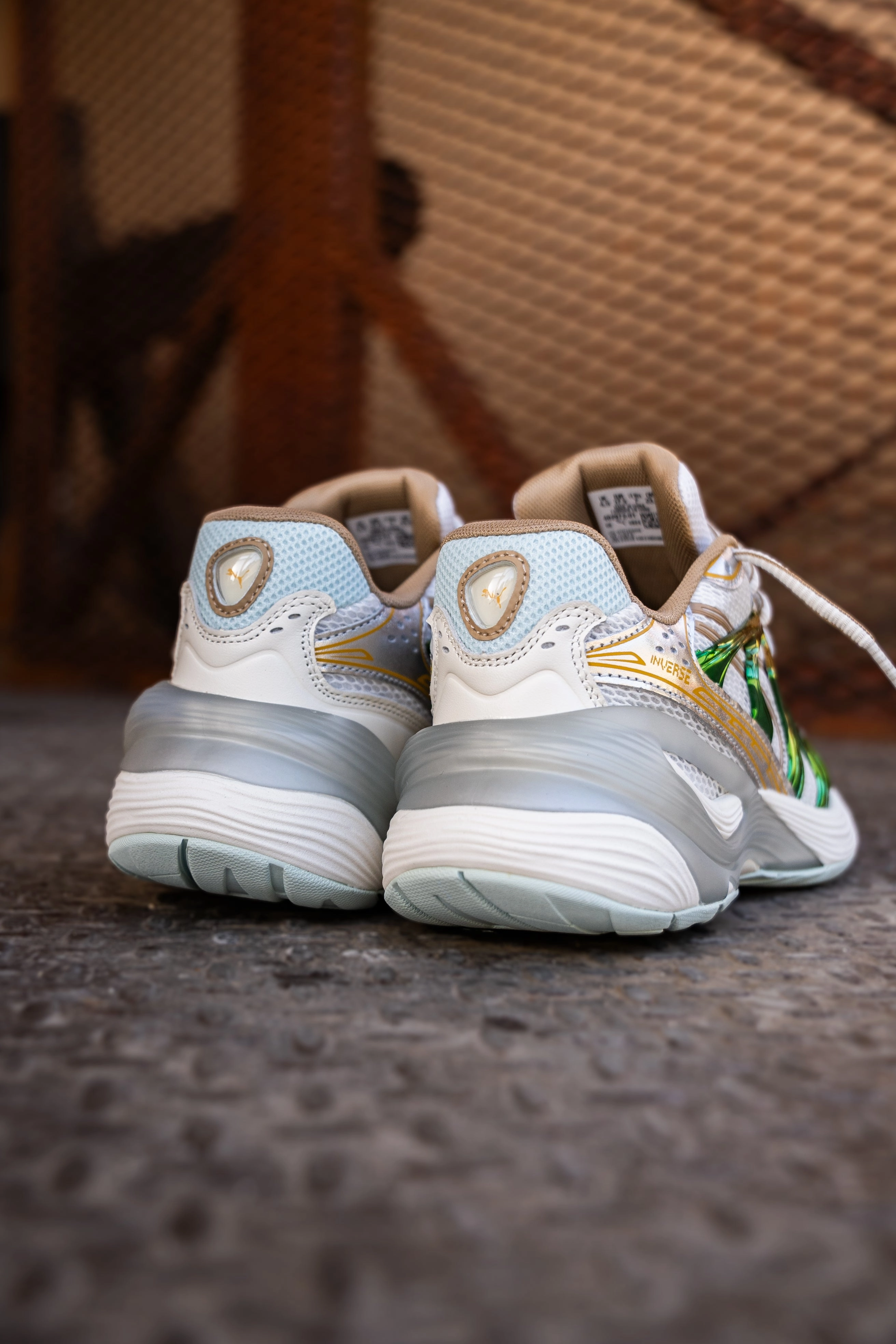 Womens Puma Inverse Shimmer (Warm White/Archive Gold) Puma athletic shoe visuals